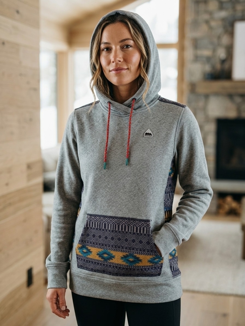 Burton Women's Gray Pullover Hoodie Sweater with Patterned Accents
